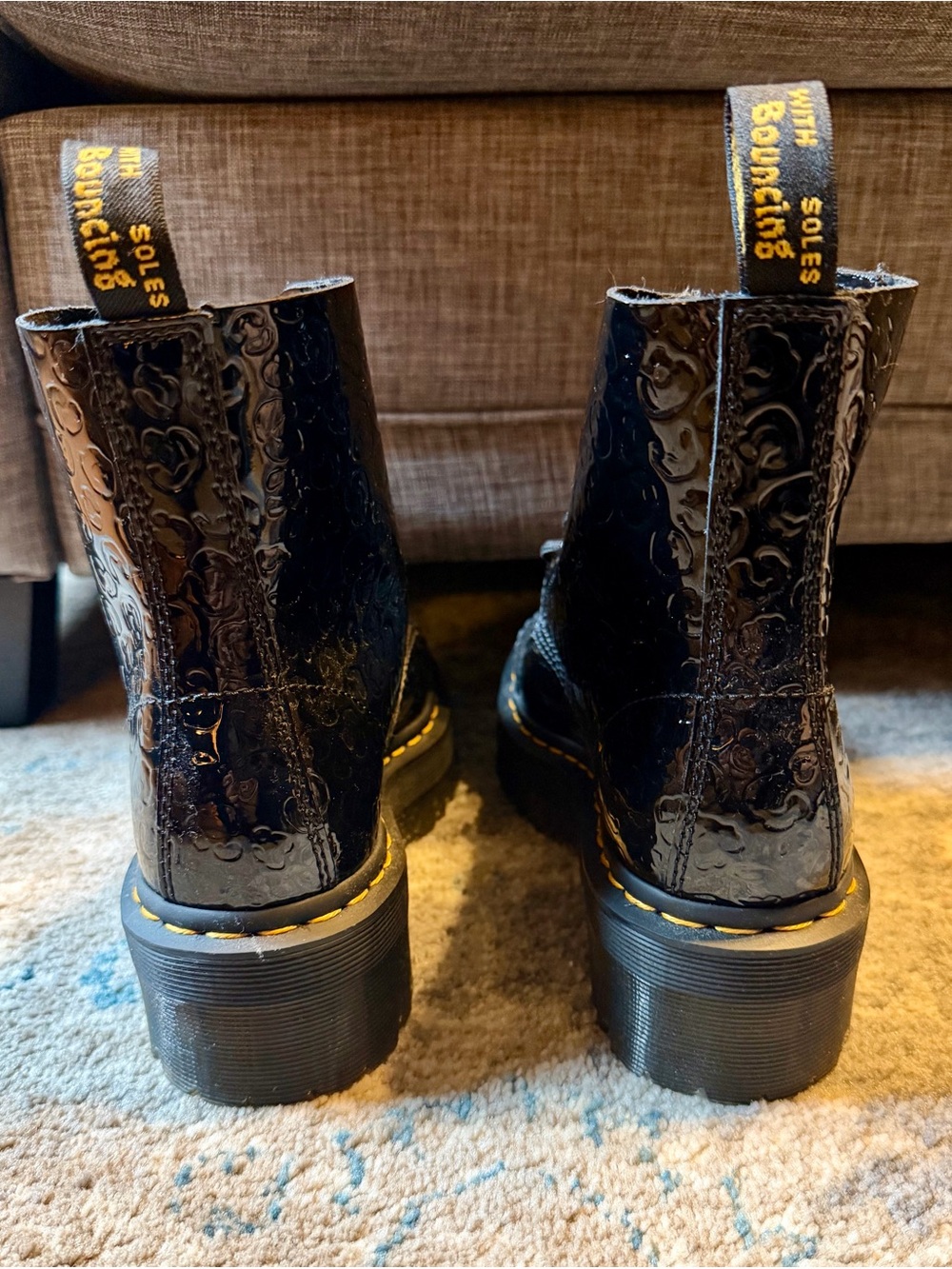 Dr. Martens Black Patent Embossed Platform Lace-Up Women’s Boots - Picture 4 of 10